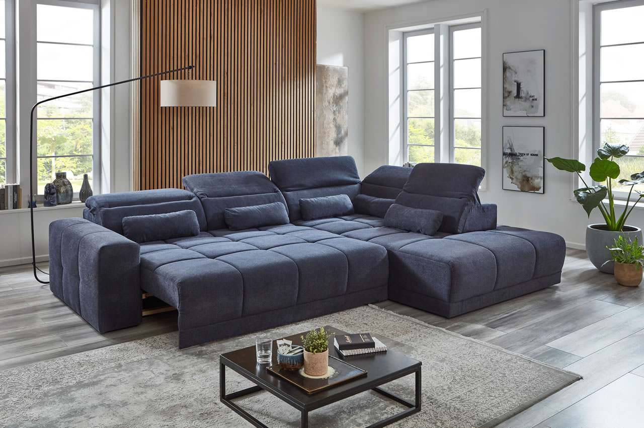 downtown ecksofa variante rechts microfaser boston 1880 nachtblau milieubild funktionen