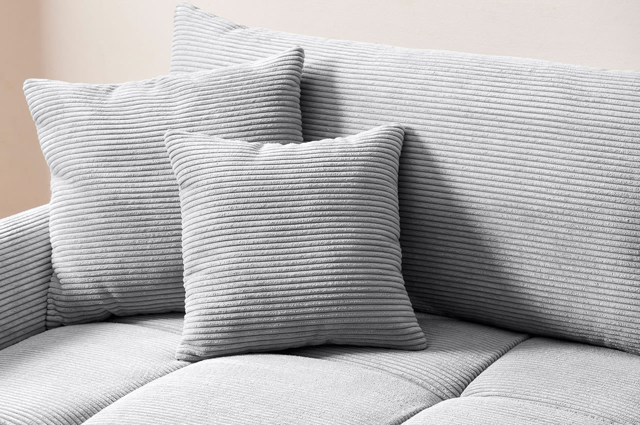 ronaldo ecksofa recamiere links cord stripes 8637 grau detailbild zierkissen