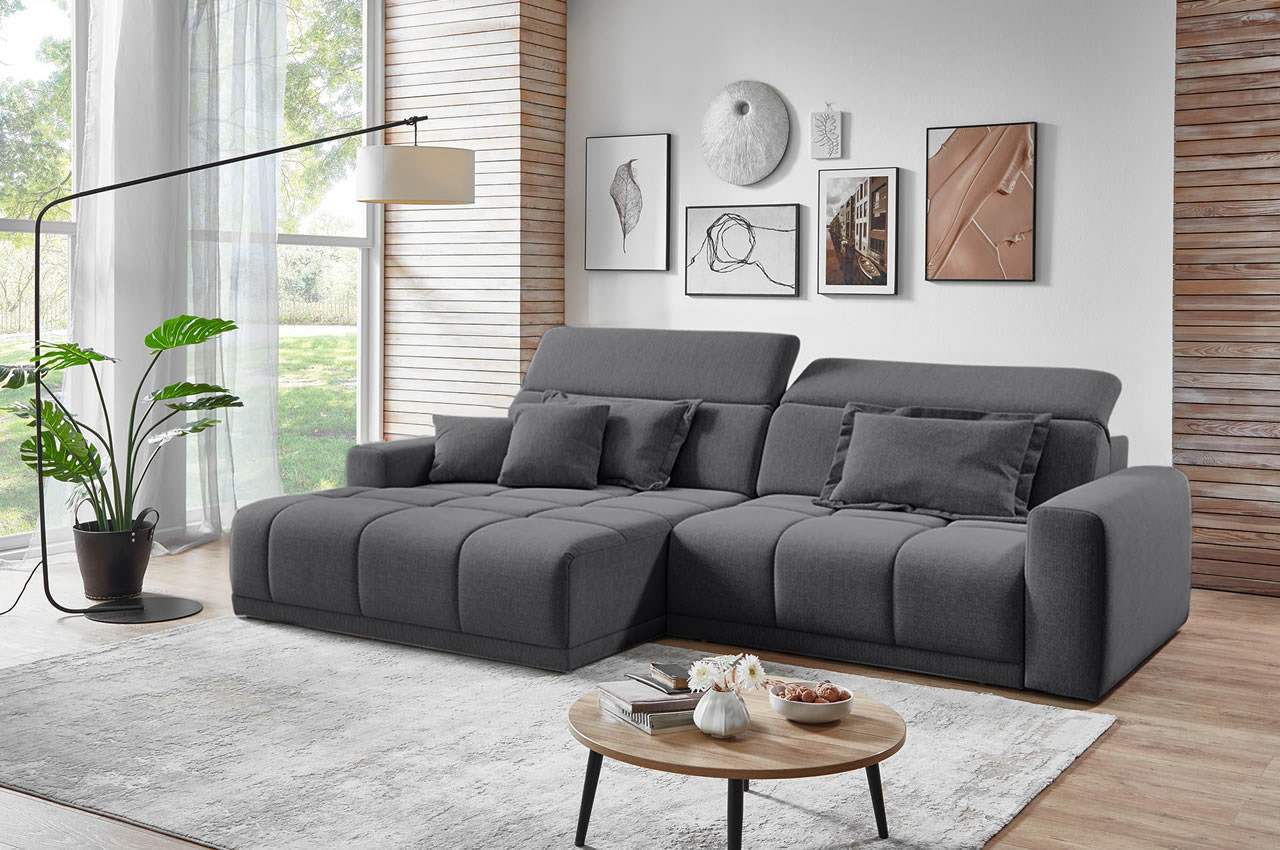 brook iwaniccy ecksofa links stoff rocco 126 dunkelgrau milieubild mit kopfteilverstellung