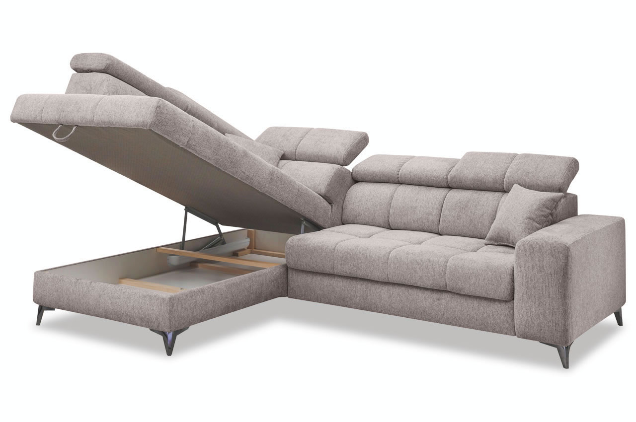Ecksofa Sydney 2 Ottomane links Glow 05 Taupe Bettkasten