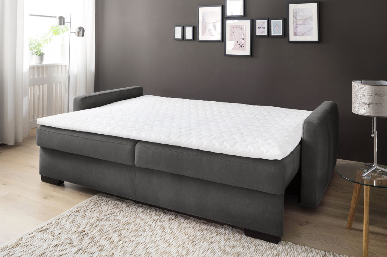 Schlafsofa Frisco De Luxe Leaf 09 Anthrazit Schlaffunktion mit Topper