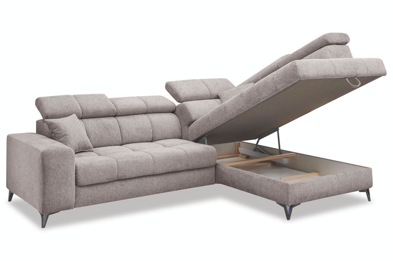 Ecksofa Sydney 2 Ottomane rechts Glow 05 Taupe Bettkasten