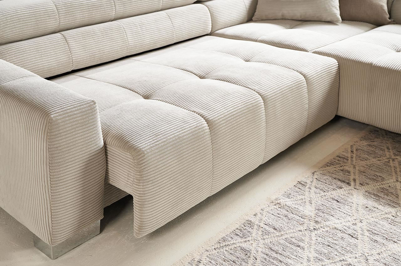 Ecksofa Denver mit ottomane rechts in Cord hellgrau detailbild sitztiefenverstellung Ecksofa Denver mit ottomane rechts in Cord hellgrau detailbild sitztiefenverstellung