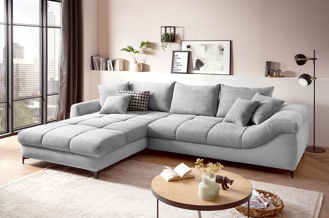 ronaldo ecksofa recamiere links cord stripes 8637 grau milieubild 1