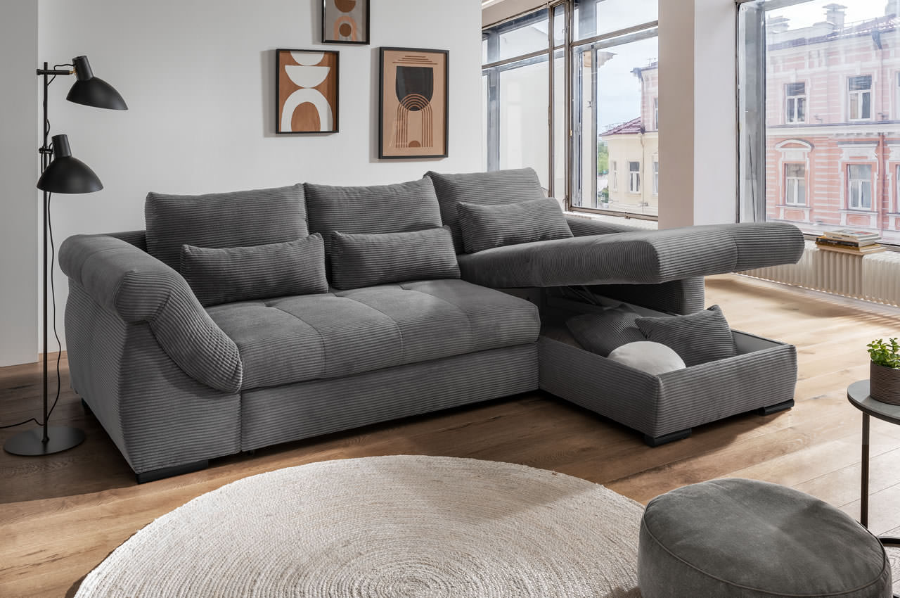 benformato federico ecksofa rechts cordstoff 4801 grau milieu bettkasten