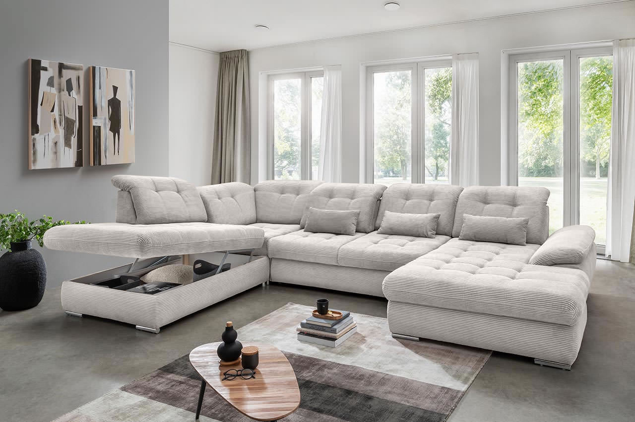 rigatti benformato wohnlandschaft links cordstoff 4802 silber milieubild mit bettkasten rigatti benformato wohnlandschaft links cordstoff 4802 silber milieubild mit bettkasten