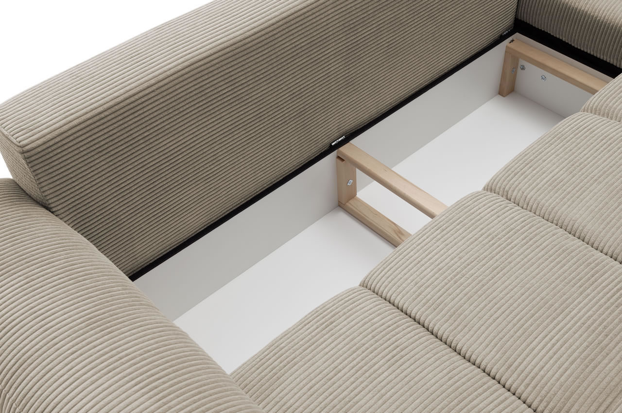 cancun ecksofa rechts cord stripes 03 taupe detailbild bettkasten