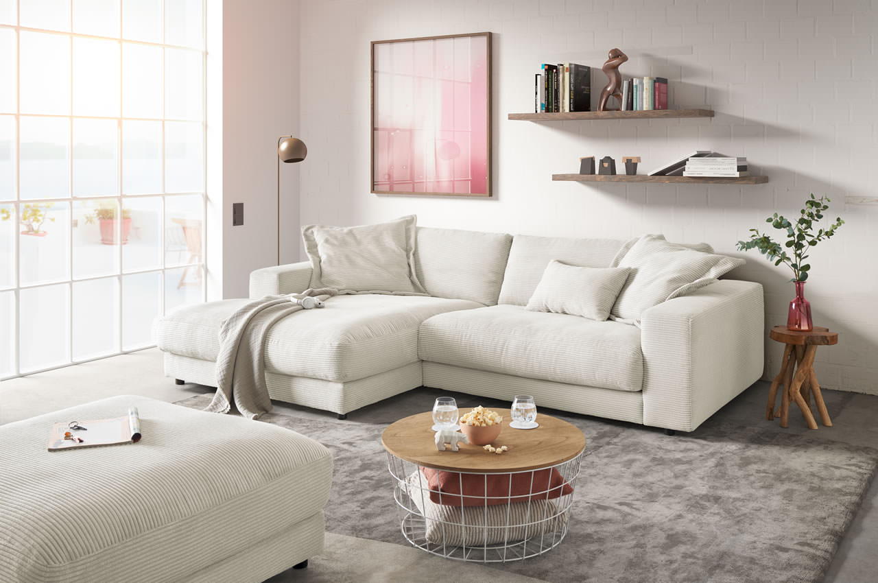 candy high end ecksofa mit longchair links cord snow milieu