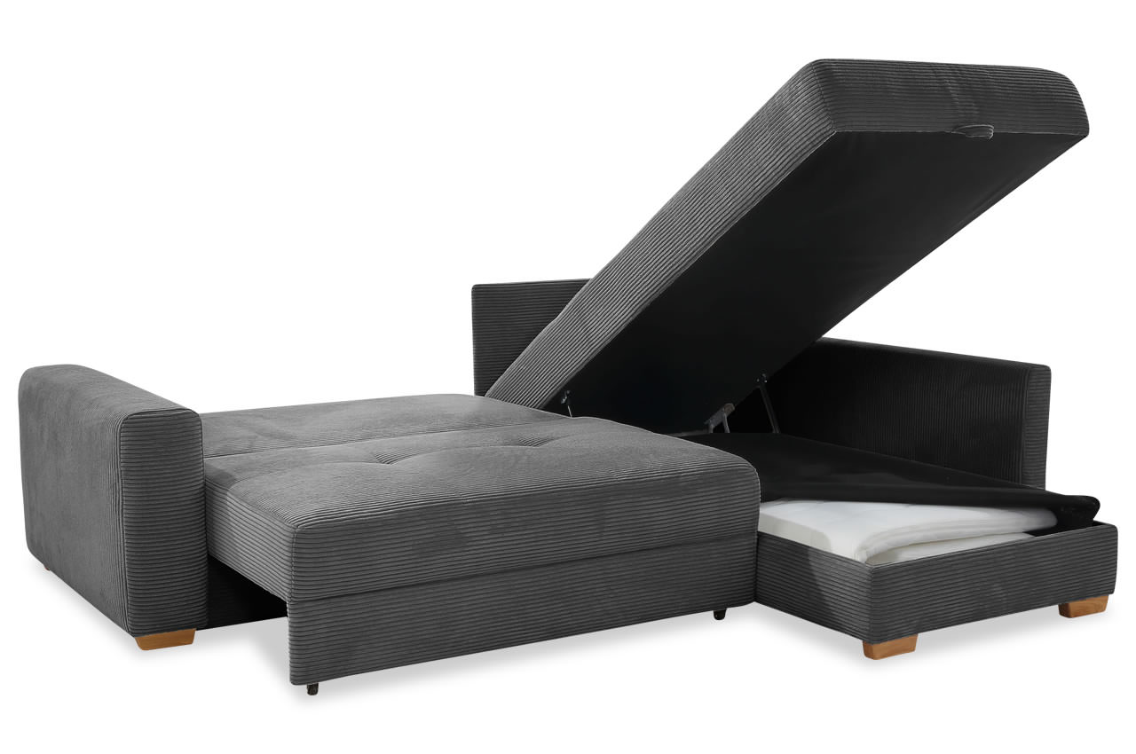 sunset ecksofa variante rechts cord 426 09 grau schlaffunktion und bettkasten
