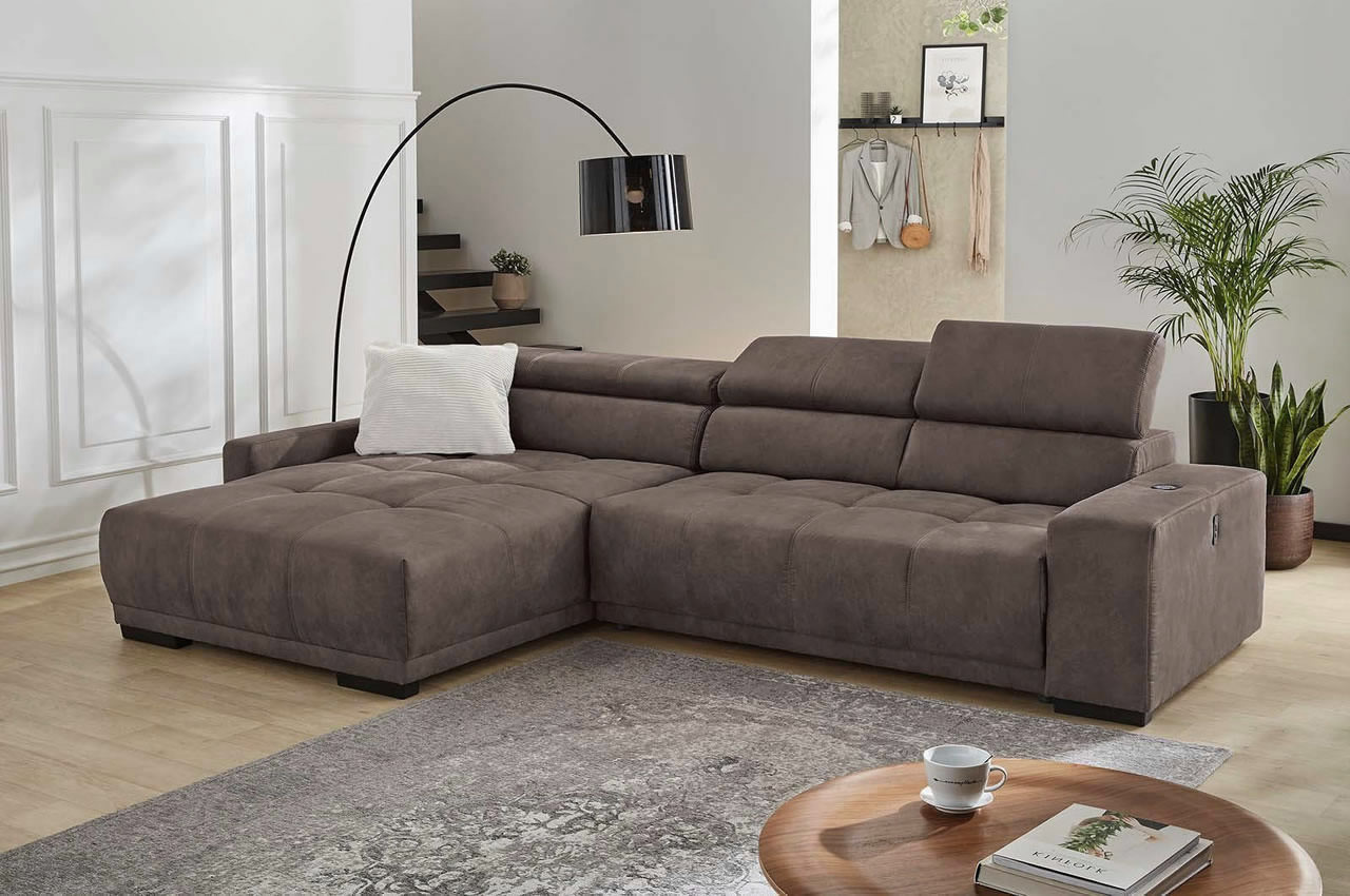 le mans ecksofa links stoff 415 08 braun milieubild kopfteilverstellung