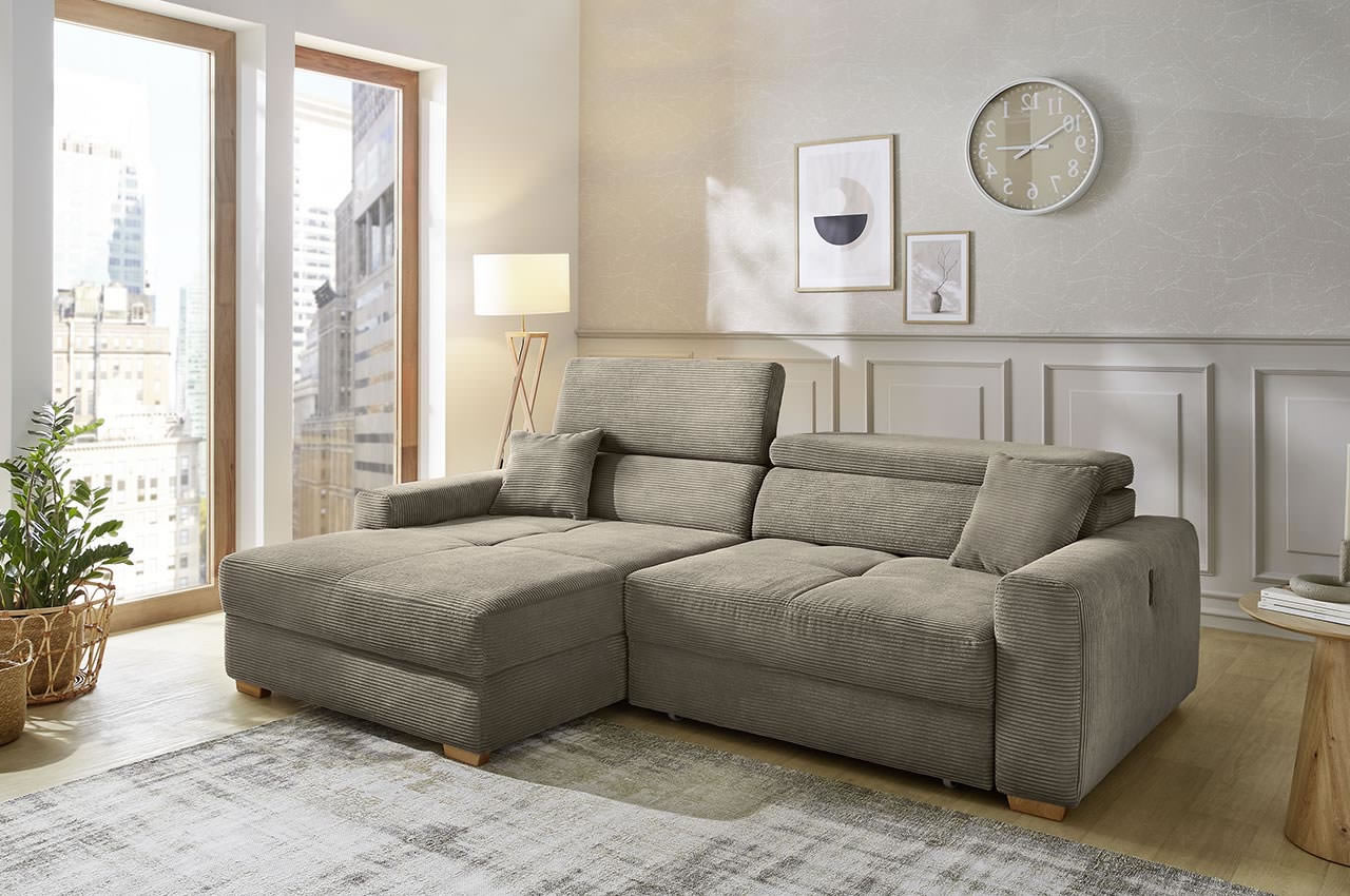 slider ecksofa variante links 426 18 taupe milieubild kopfteilverstellung 2