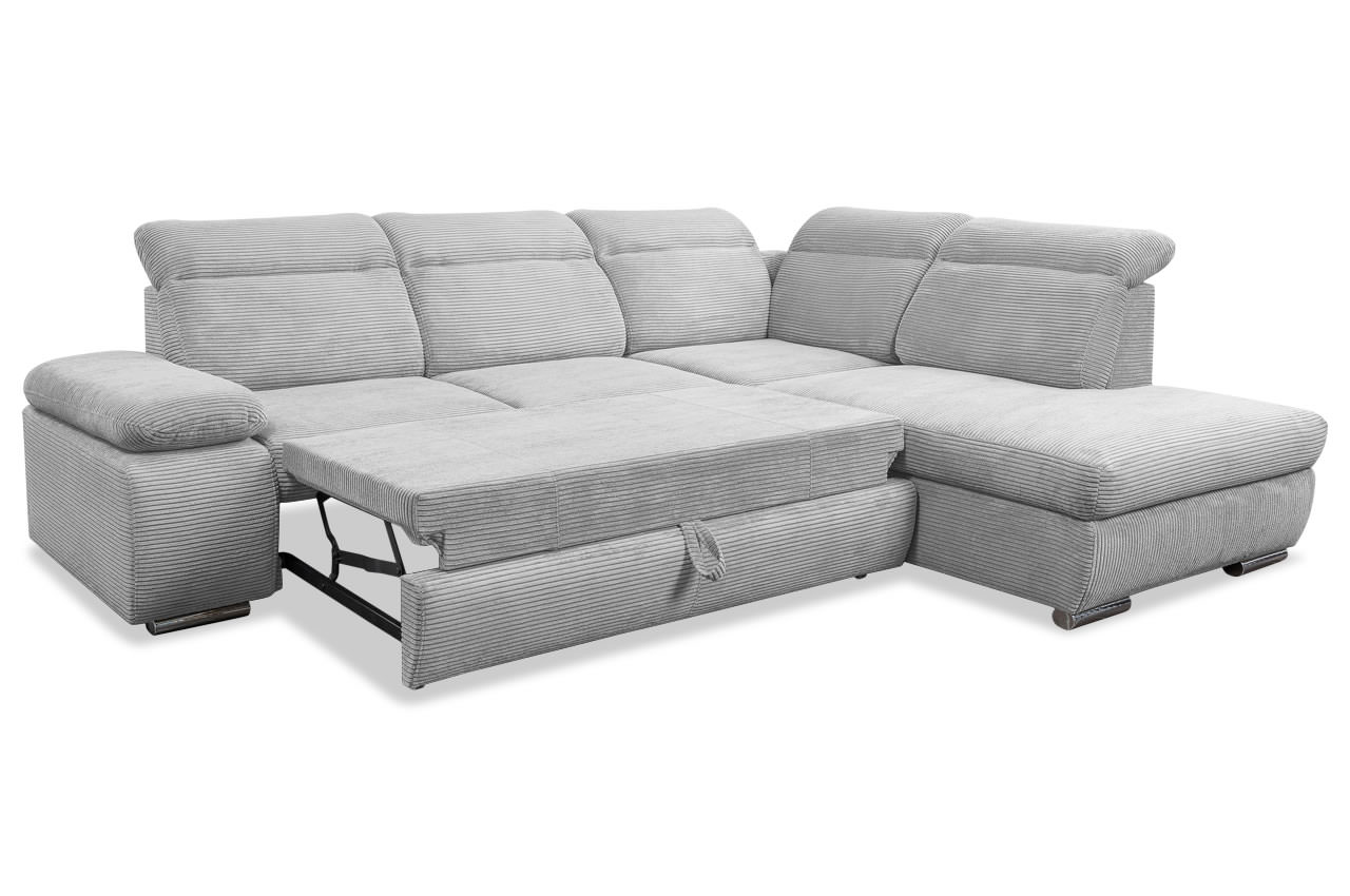 alicante ecksofa rechts cord poso 55 hellgrau schlaffunktion