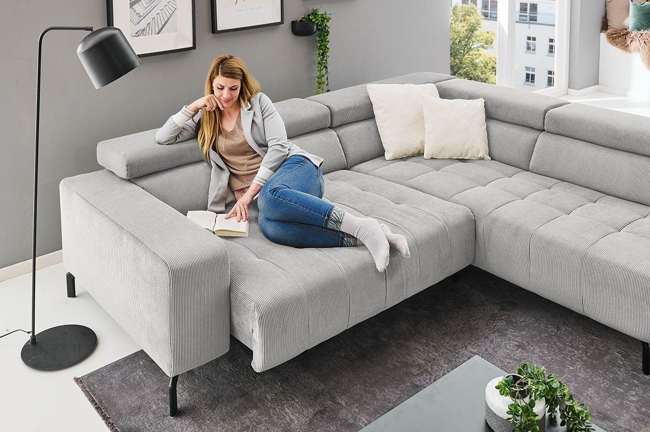 mp in25098 ecksofa rechts feincord silber detailbild sitztiefenverstellung