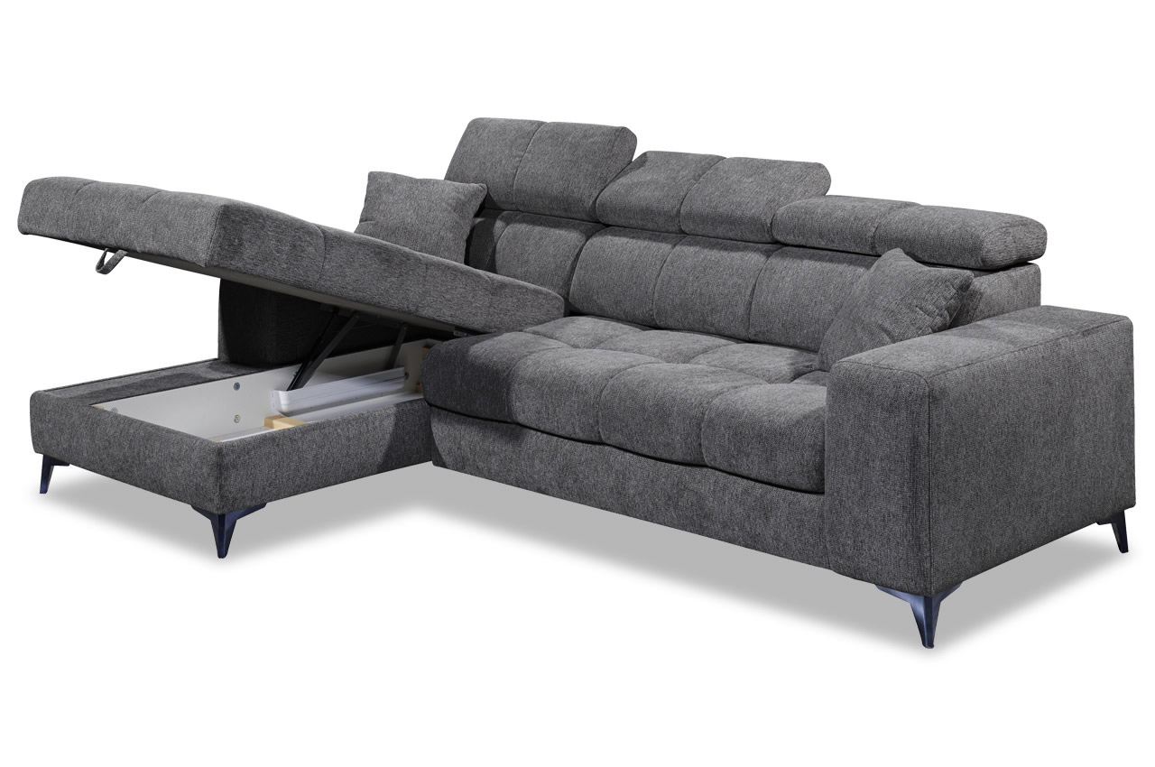 Ecksofa Sydney 2 links Glow 19 Anthrazit Bettkasten