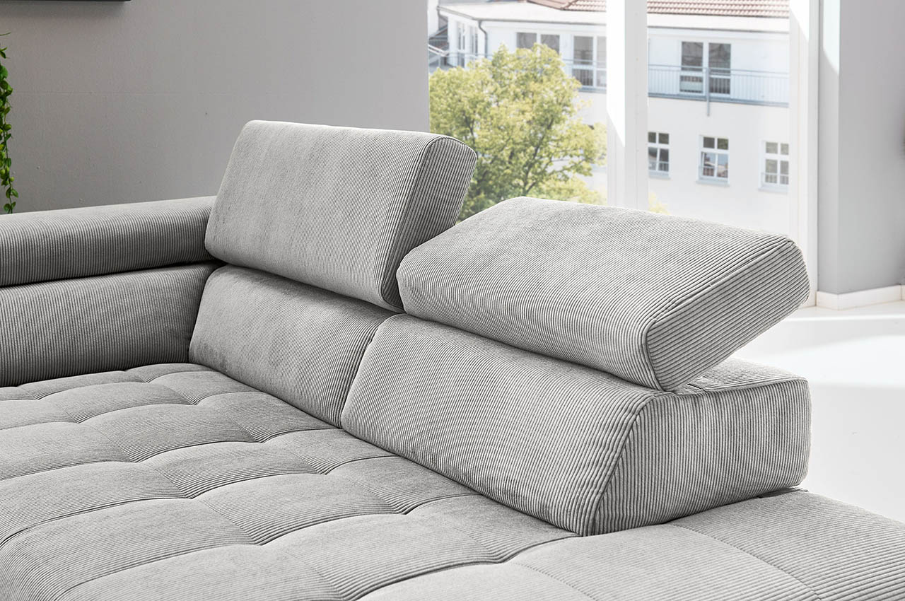 mp in25098 ecksofa rechts feincord silber detailbild kopfteilverstellung
