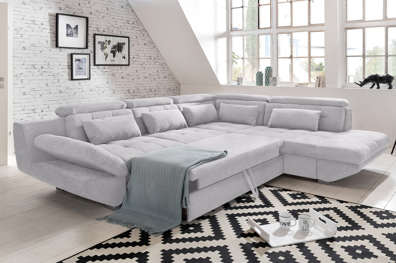 Eternity Ecksofa rechts Boston F009 Silber Milieu Schlaffunktion Eternity Ecksofa rechts Boston F009 Silber Milieu Schlaffunktion