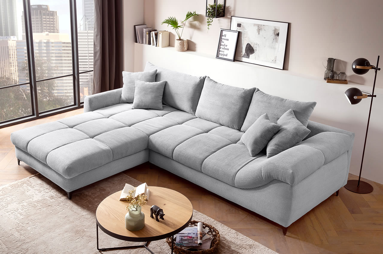 ronaldo ecksofa recamiere links cord stripes 8637 grau milieubild 2