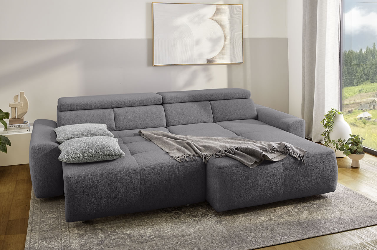 uno ecksofa rechts flachgewebe 432 09 grau milieubild schlaffunktion