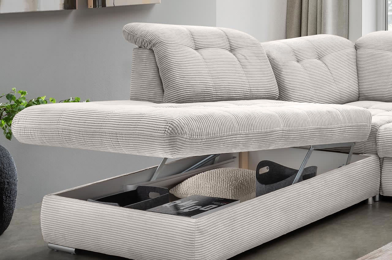 rigatti benformato wohnlandschaft links cordstoff 4802 silber detailbild bettkasten rigatti benformato wohnlandschaft links cordstoff 4802 silber detailbild bettkasten