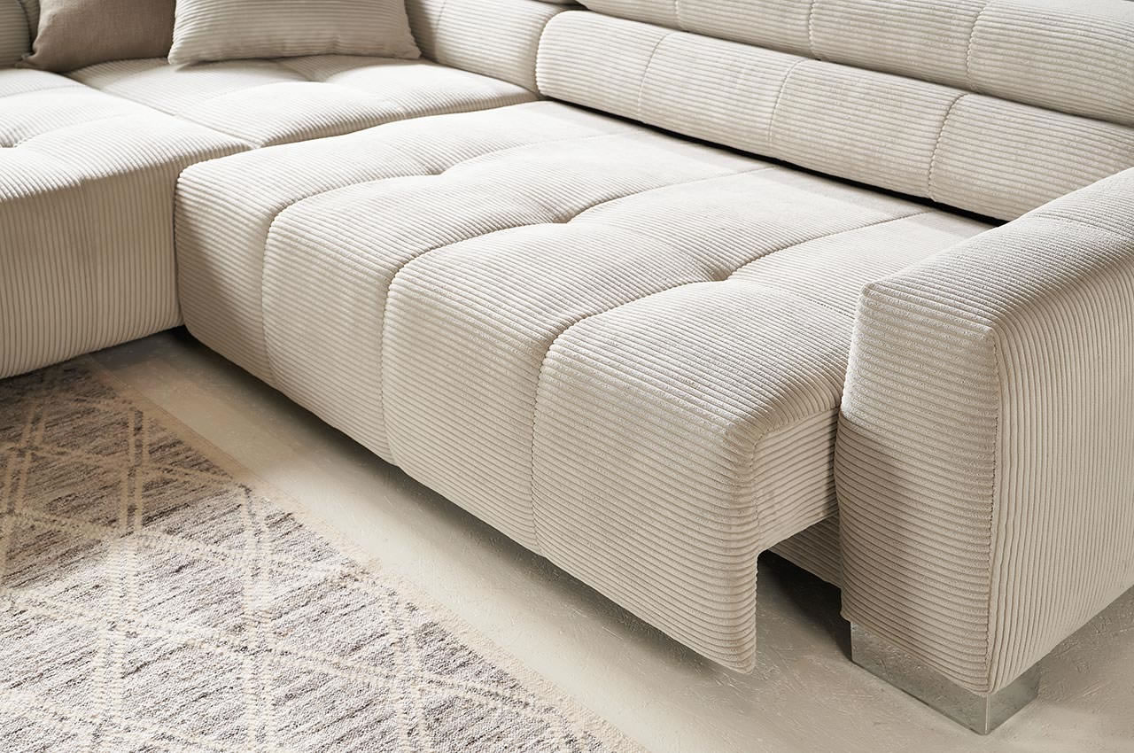 Ecksofa Denver mit ottomane links in Cord hellgrau detailbild sitztiefenverstellung Ecksofa Denver mit ottomane links in Cord hellgrau detailbild sitztiefenverstellung