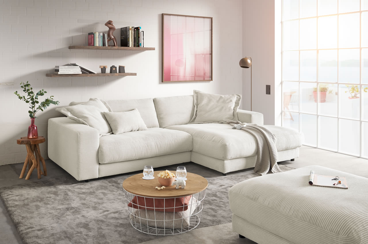 candy high end ecksofa mit longchair rechts cord snow milieu