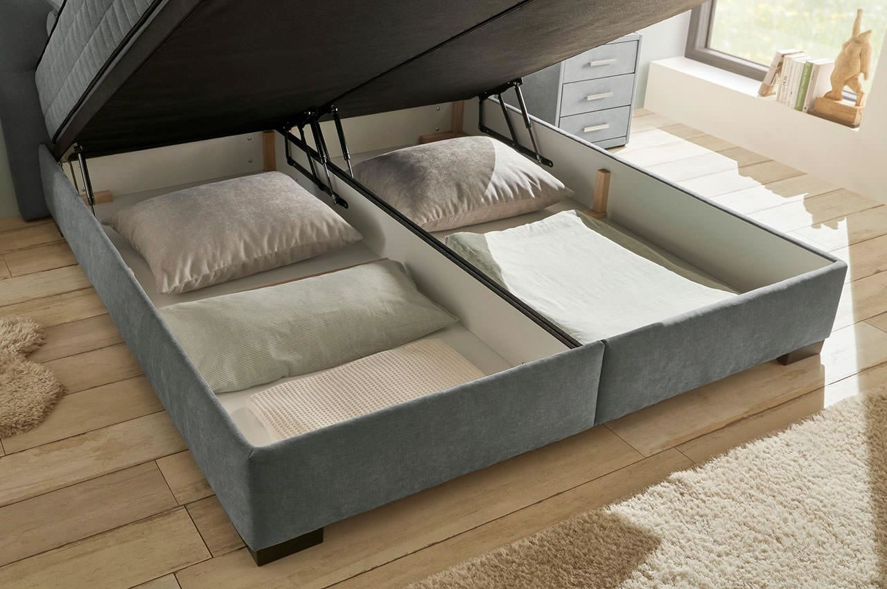 nagol boxbett 160x200 180x200 kopfteil a stoff wind 89 anthrazit detailbild bettkasten