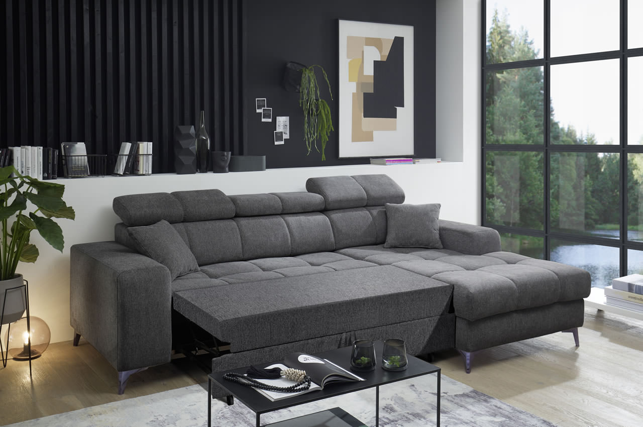 Ecksofa Sydney 2 rechts Glow 19 Anthrazit Schlaffunktion Milieu