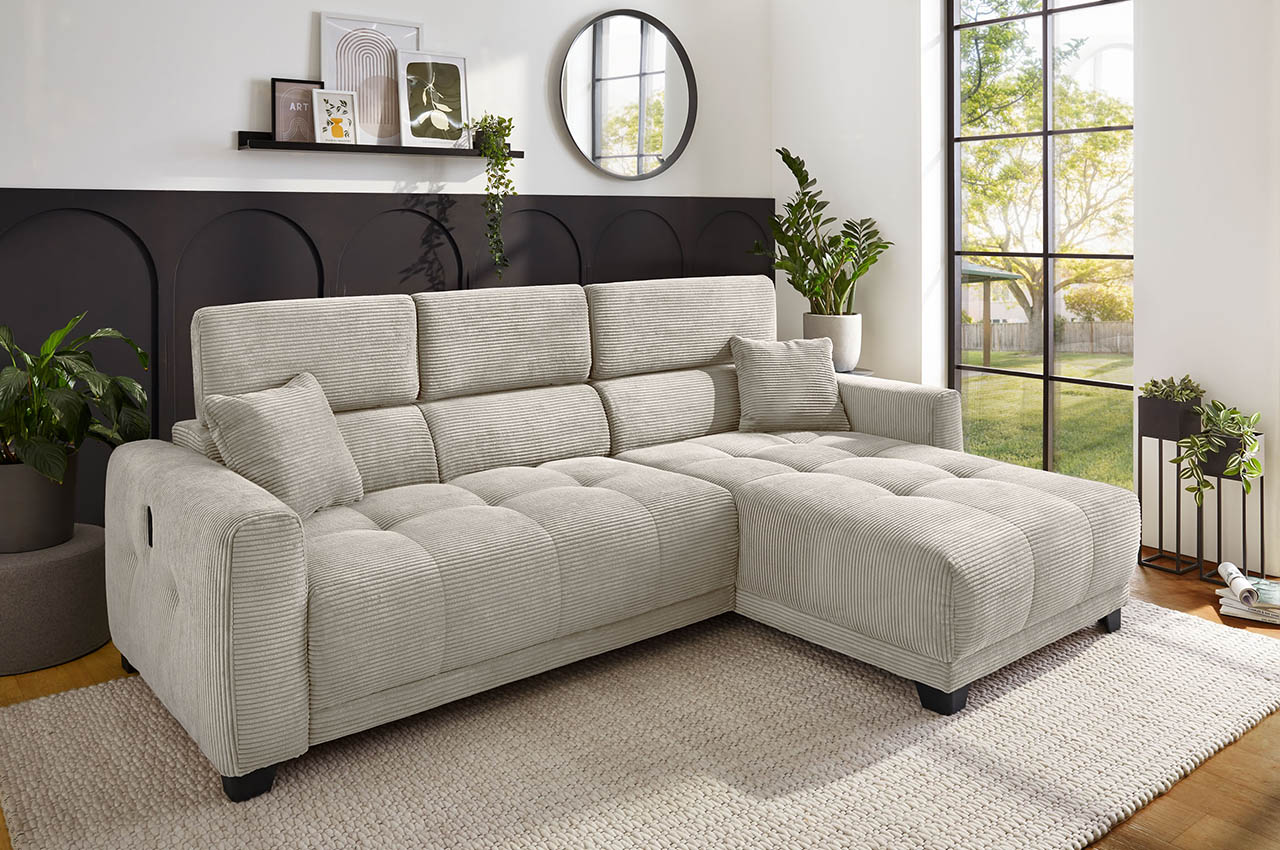 ecksofa cremona rechts 426 17 greige milieubild mit kopfteilverstellung ecksofa cremona rechts 426 17 greige milieubild mit kopfteilverstellung