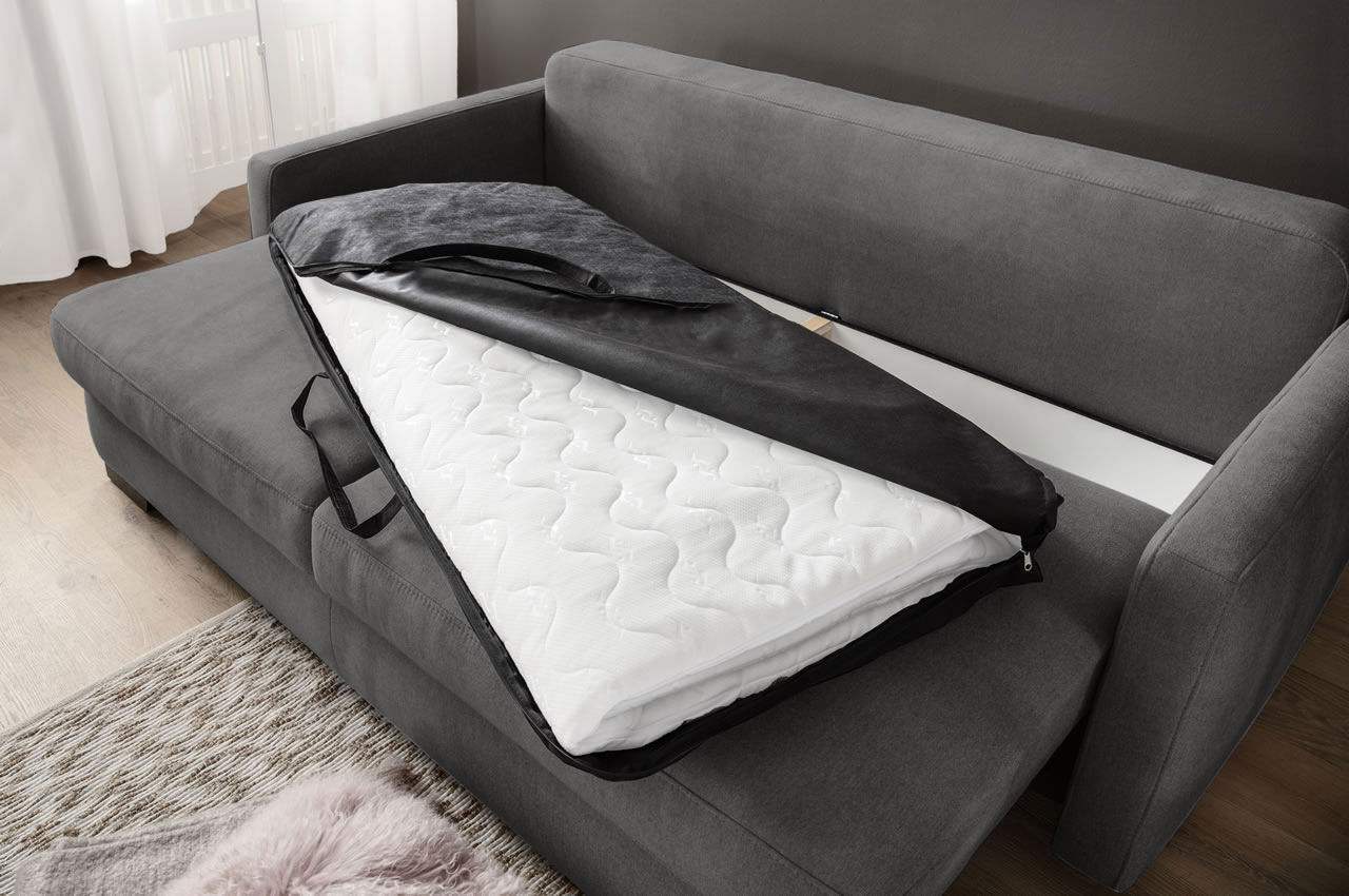 Schlafsofa Frisco De Luxe Leaf 09 Anthrazit Topper Tasche Detailbild