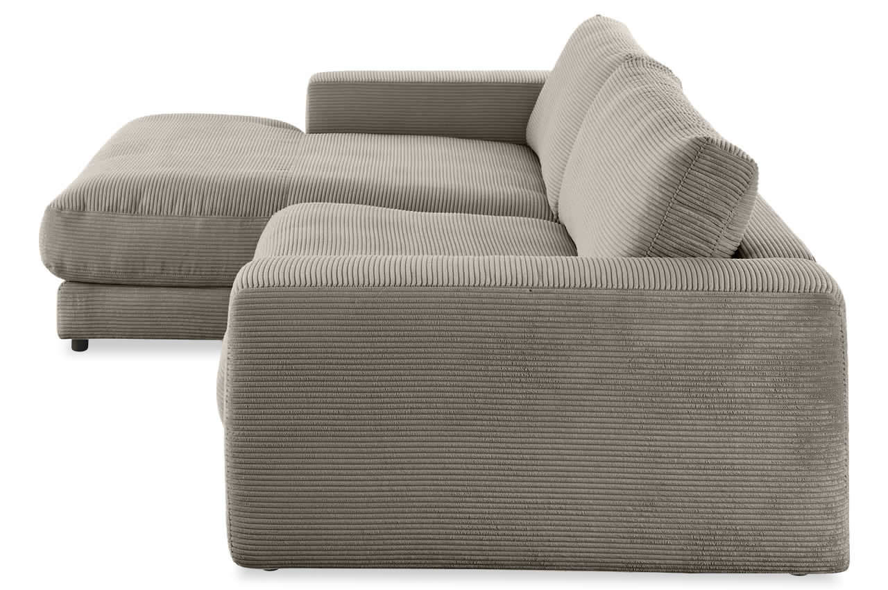 candy high end ecksofa mit longchair links cord taupe seitenansicht