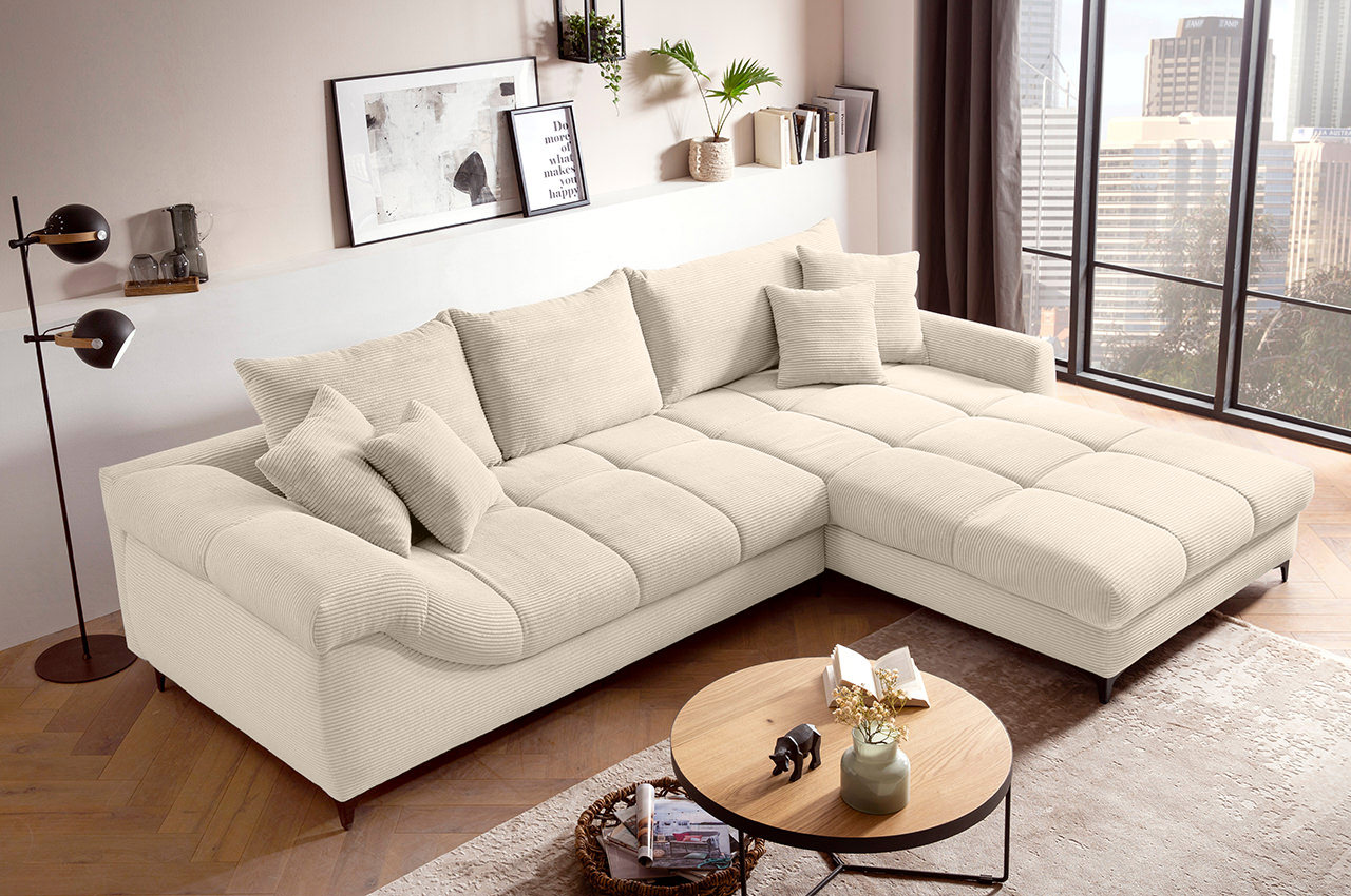 ronaldo ecksofa recamiere rechts cord stripes 8622 creme milieubild 2