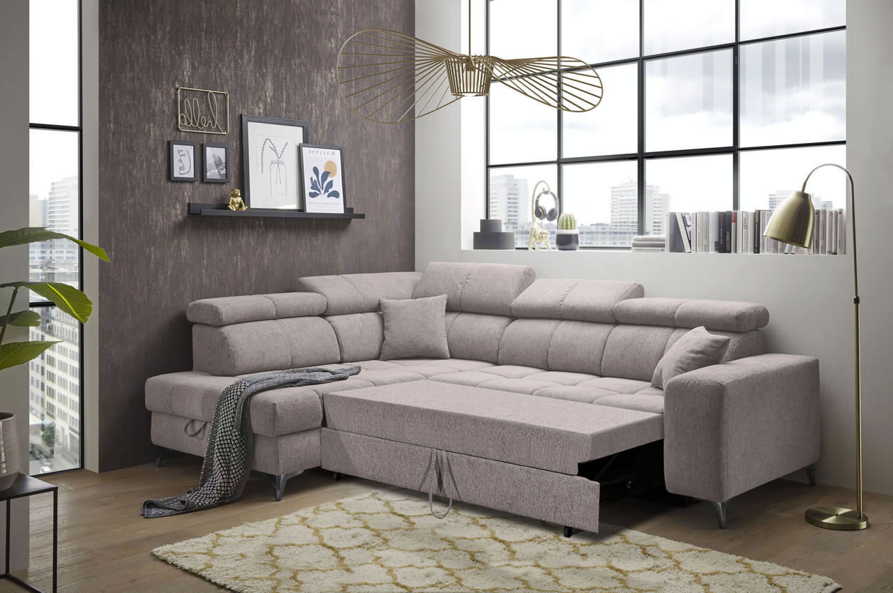 Ecksofa Sydney 2 Ottomane links Glow 05 Taupe Bettfunktion Milieu