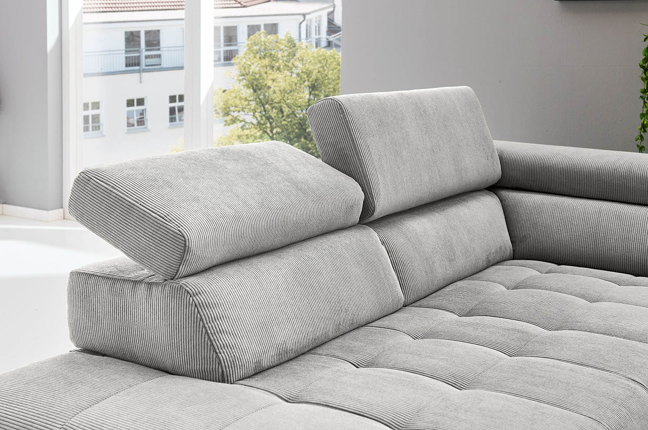 mp in25098 ecksofa links feincord silber detailbild kopfteilverstellung