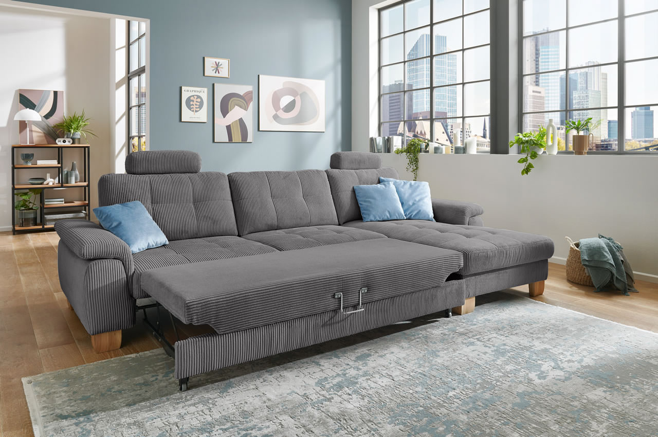 pp la19101 landart ewian ecksofa rechts cord anthrazit milieu mit schlaffunktion