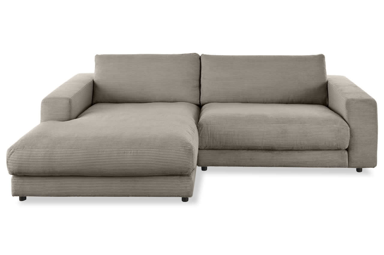candy high end ecksofa mit longchair links cord taupe frontansicht