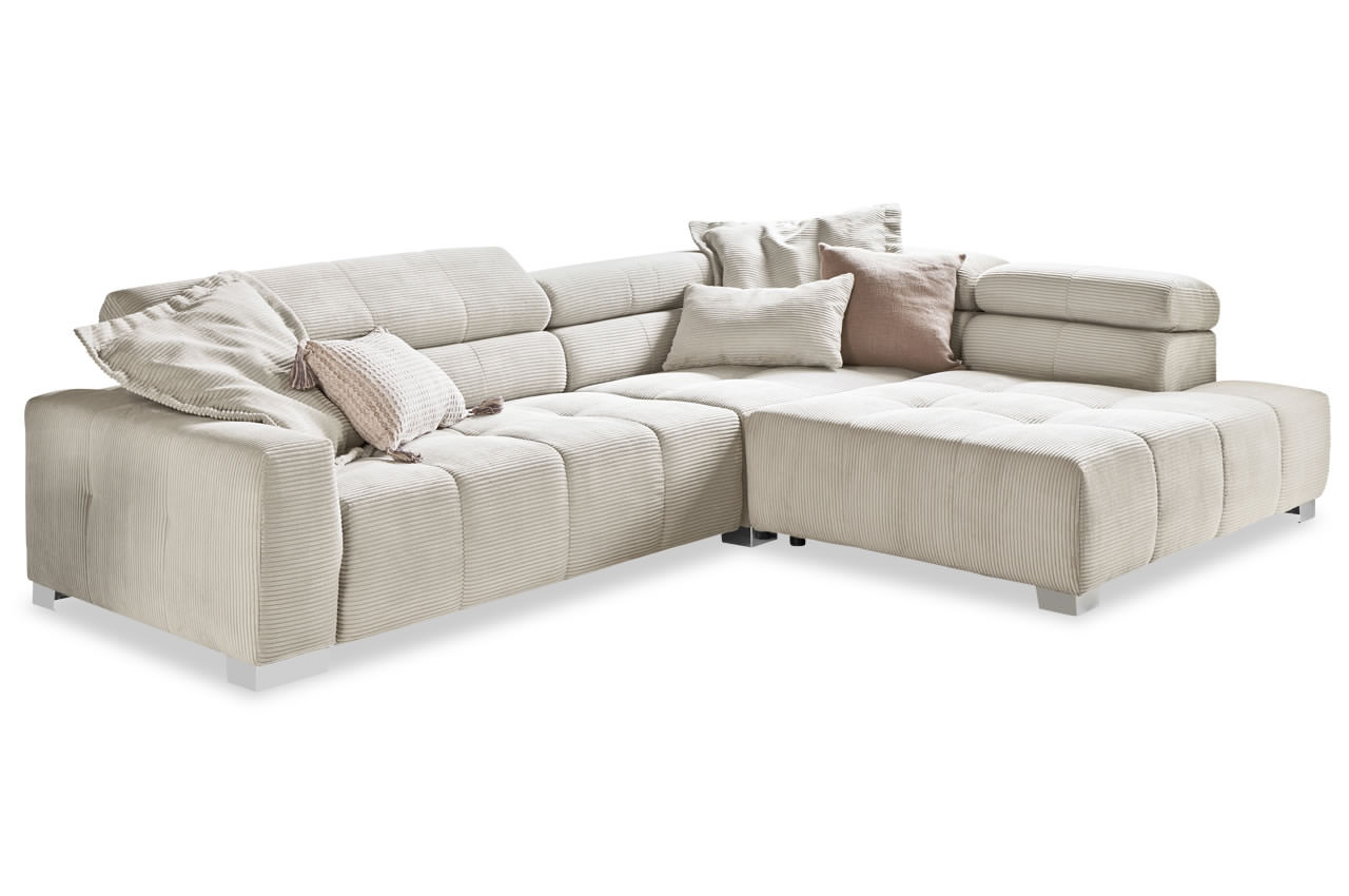Ecksofa Denver mit ottomane rechts in Cord hellgrau Ecksofa Denver mit ottomane rechts in Cord hellgrau