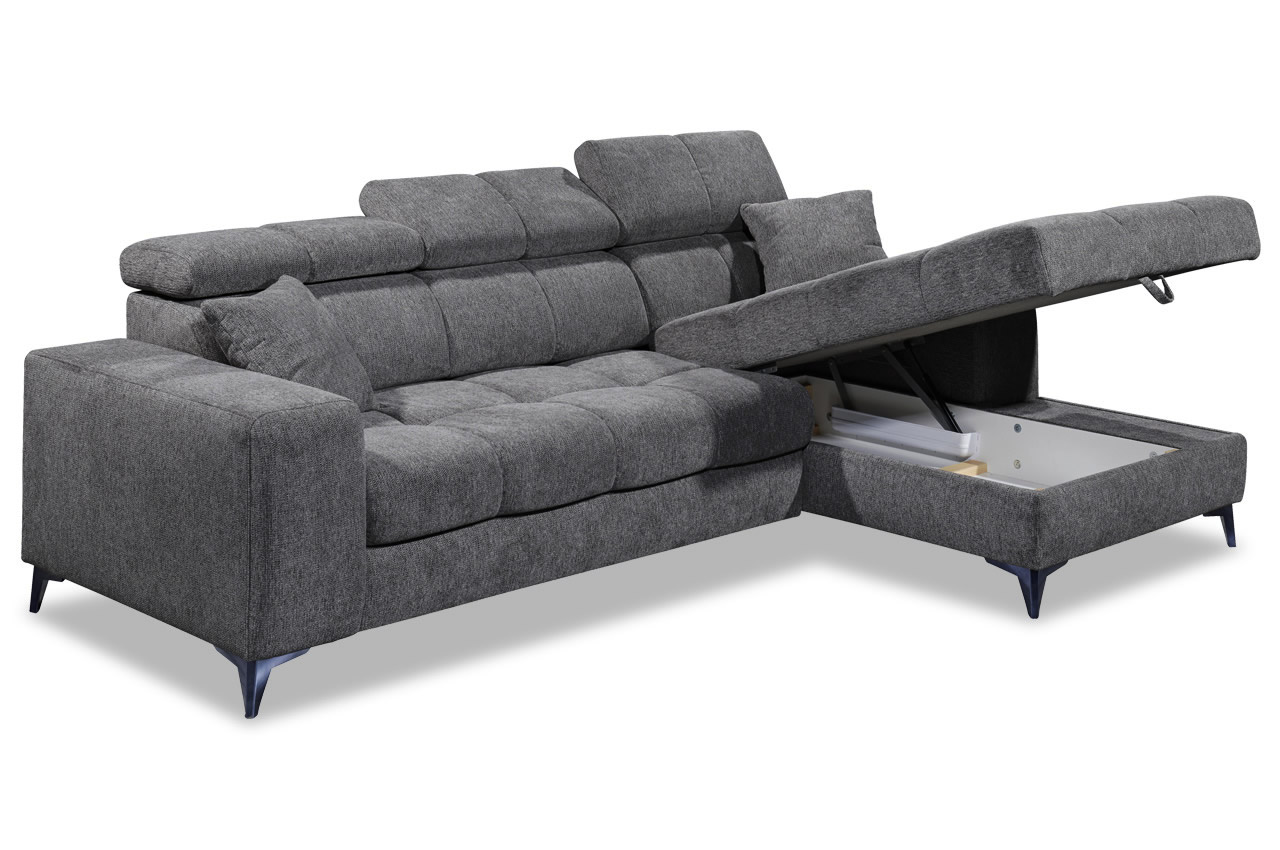 Ecksofa Sydney 2 rechts Glow 19 Anthrazit Bettkasten