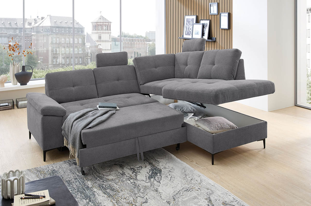 wali ecksofa ottomane rechts stoff coroni 9309 dunkelgrau milieubild mit funktionen