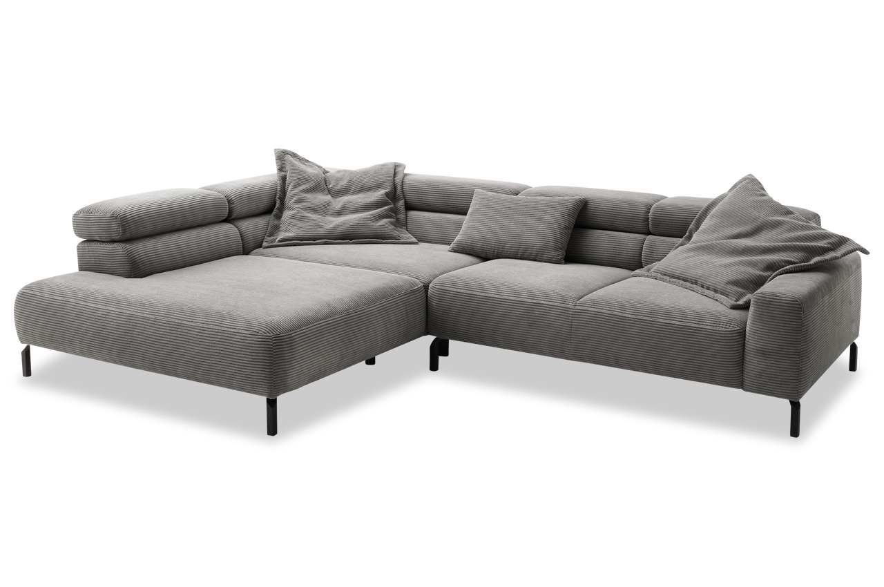 spring candy ecksofa mit ottomane links cord dunkelgrau mit kissen