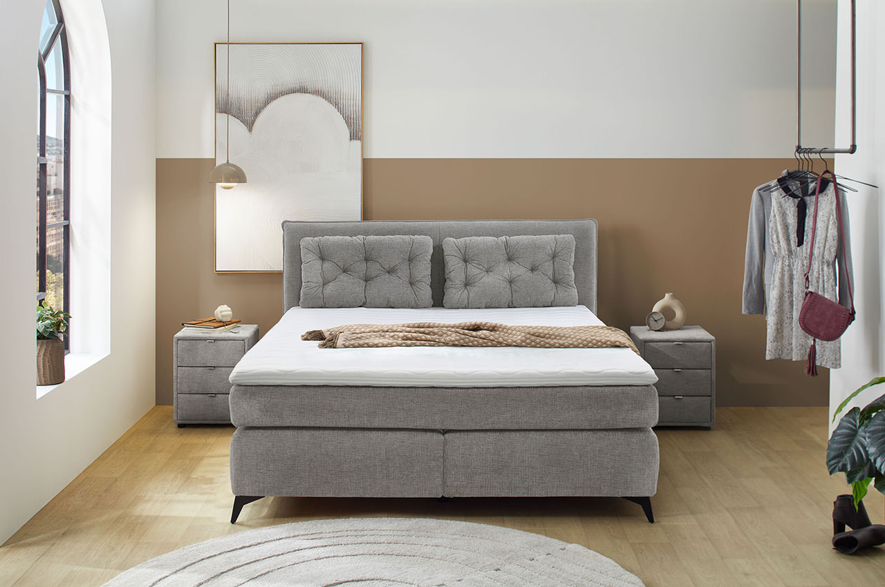 chalet boxspringbett 180x200 chenille 417 19 grau milieubild chalet boxspringbett 180x200 chenille 417 19 grau milieubild