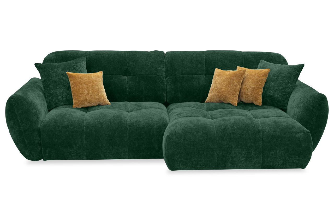 ecksofa nivo rechts stoff cloud a063 dunkelgruen frontansicht mit kissen