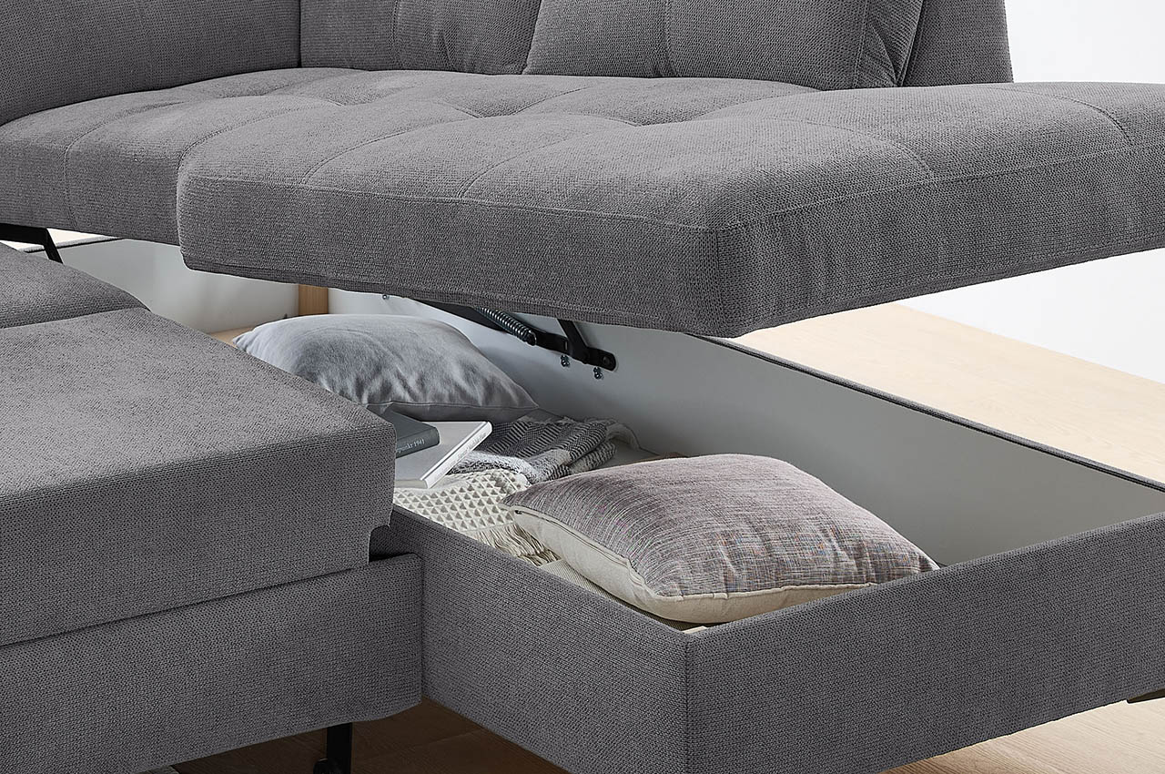 wali ecksofa ottomane rechts stoff coroni 9309 dunkelgrau detailbild bettkasten