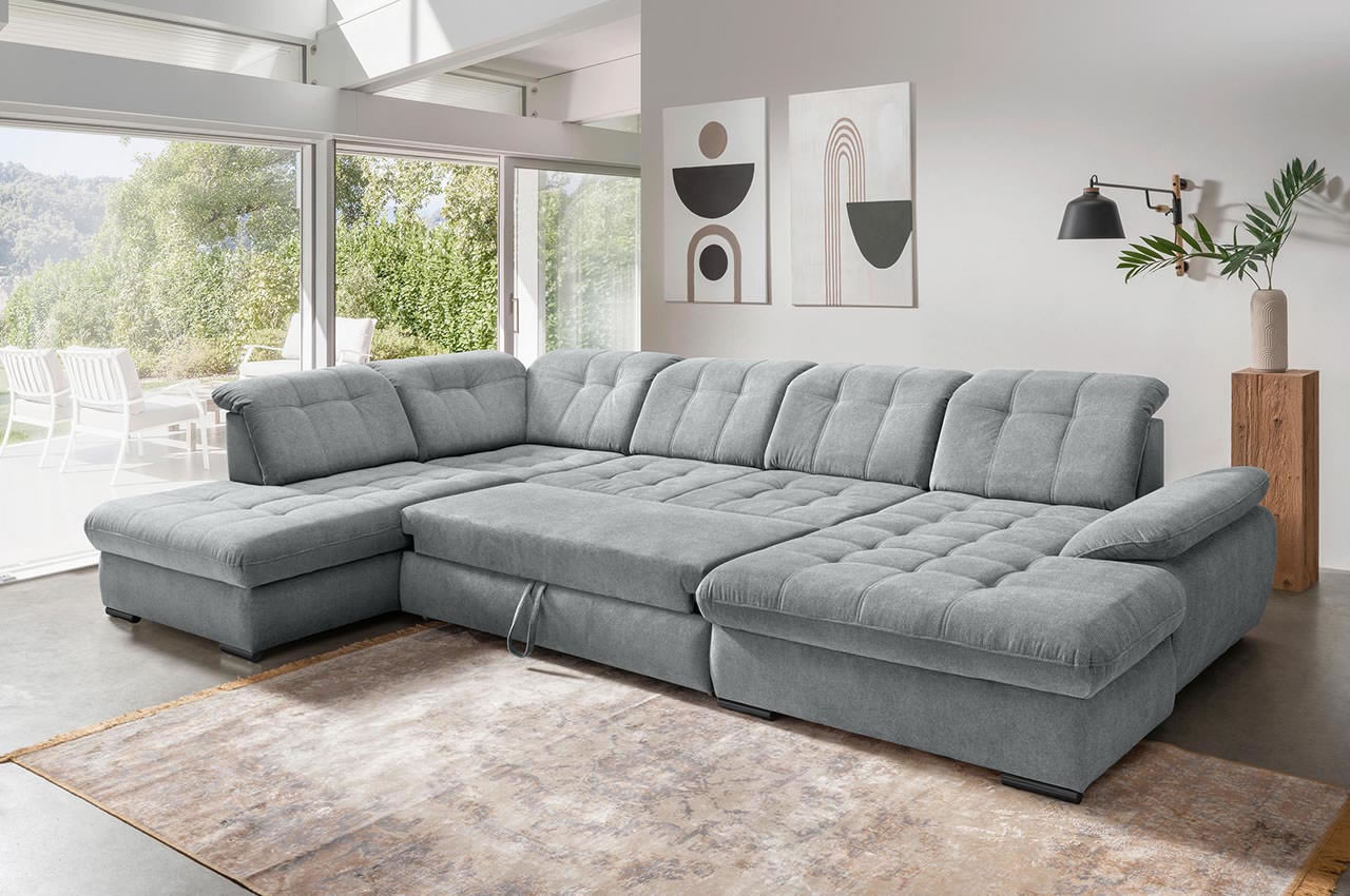 rigatti wohnlandschaft links stoff corto 9751 grau milieubild mit schlaffunktion