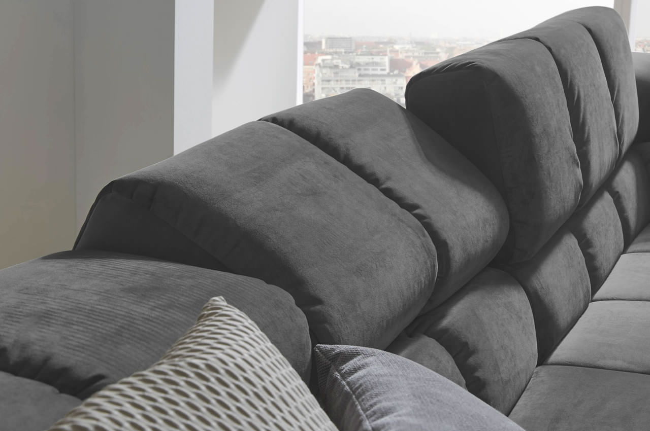 wilson mega ecksofa rechts velvet grau ambiente kopfteilverstellung