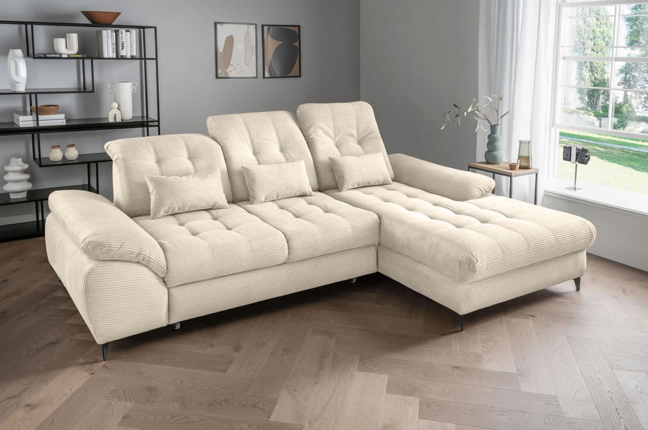 benformato delphino ecksofa variante rechts cord 4808 beige milieubild