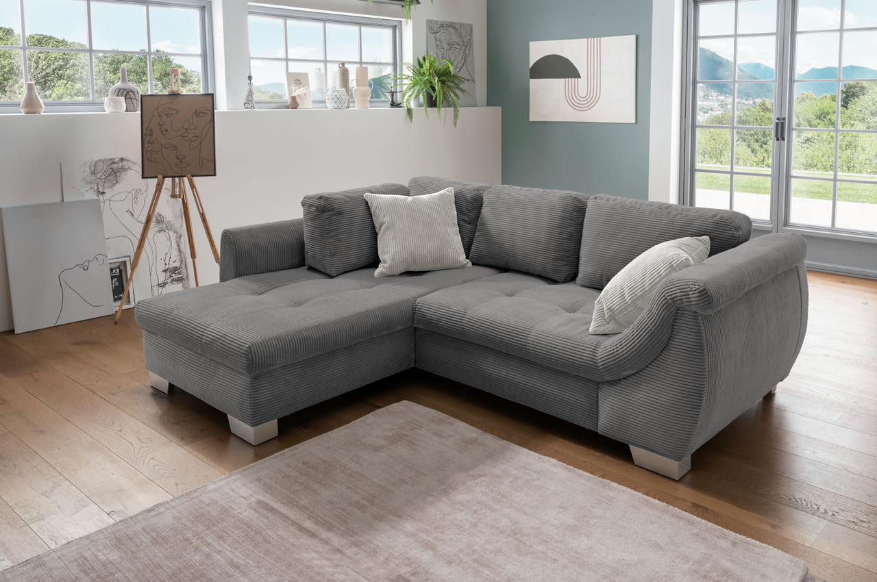 flora ecksofa links 4801 cord grau zierkissen 4802 cord silber ambiente