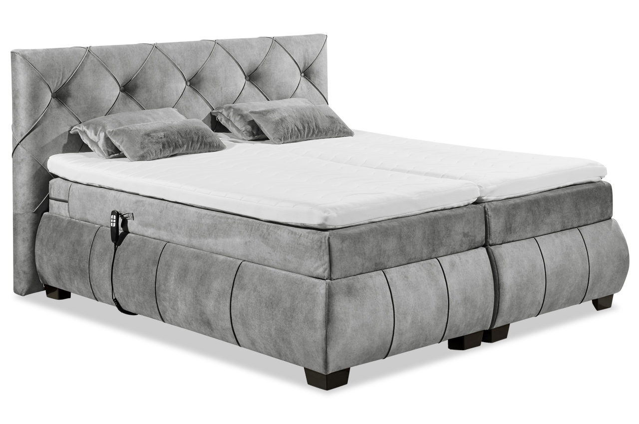 sanur boxspringbett 180x200 samtvelour salvador 14 grey mit kissen