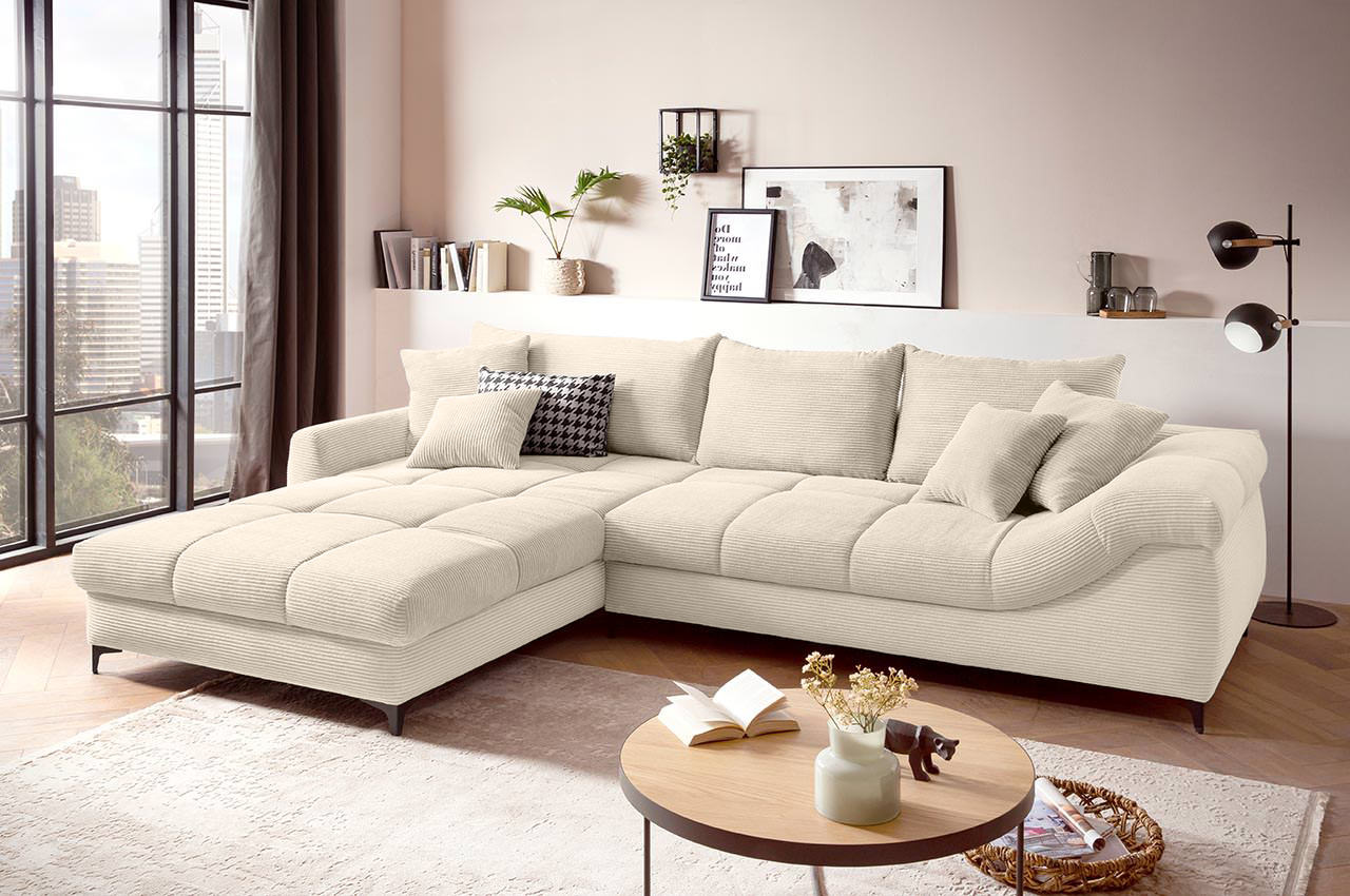 ronaldo ecksofa recamiere links cord stripes 8622 creme milieubild 1