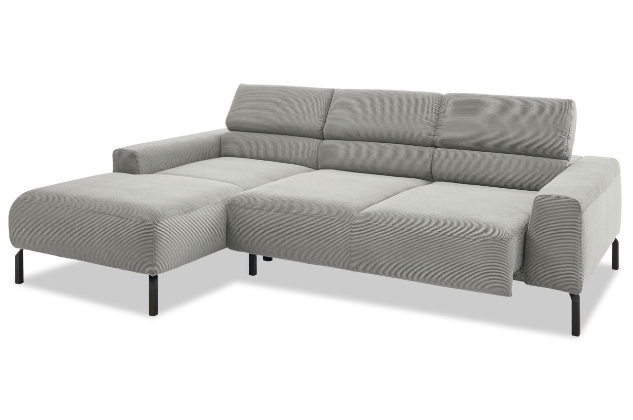 spring ecksofa mit recamiere links feincord grau sitztiefenverstellung