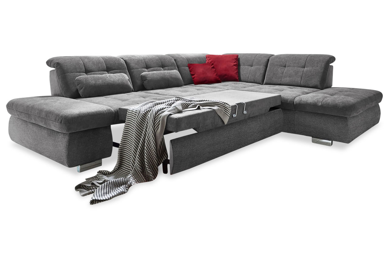mp in17004 ecksofa mit ottomane rechts stoff belle grau mit schlaffunktion